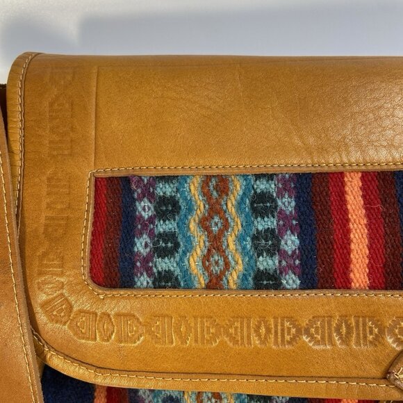 Vtg Saddle Blanket Crossbody Laptop Book Bag Messenger Hand Tooled Leather 14x12 - Picture 5 of 16